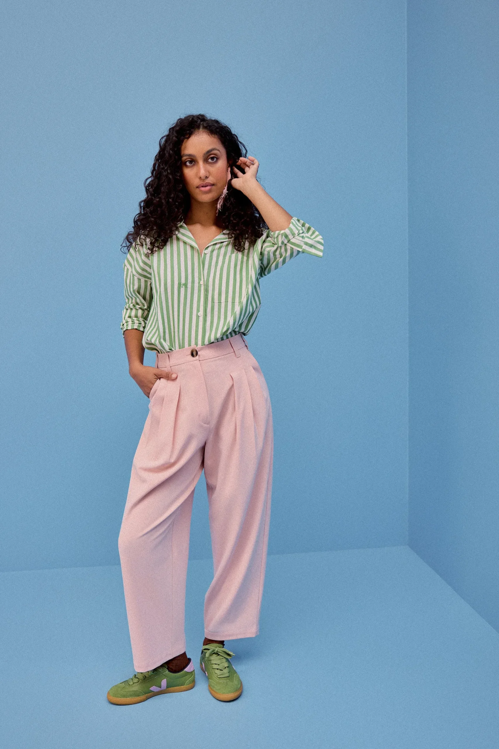 Make My Lemonade CHEMISE OMER GREEN STRIPE< Tops & T-Shirts