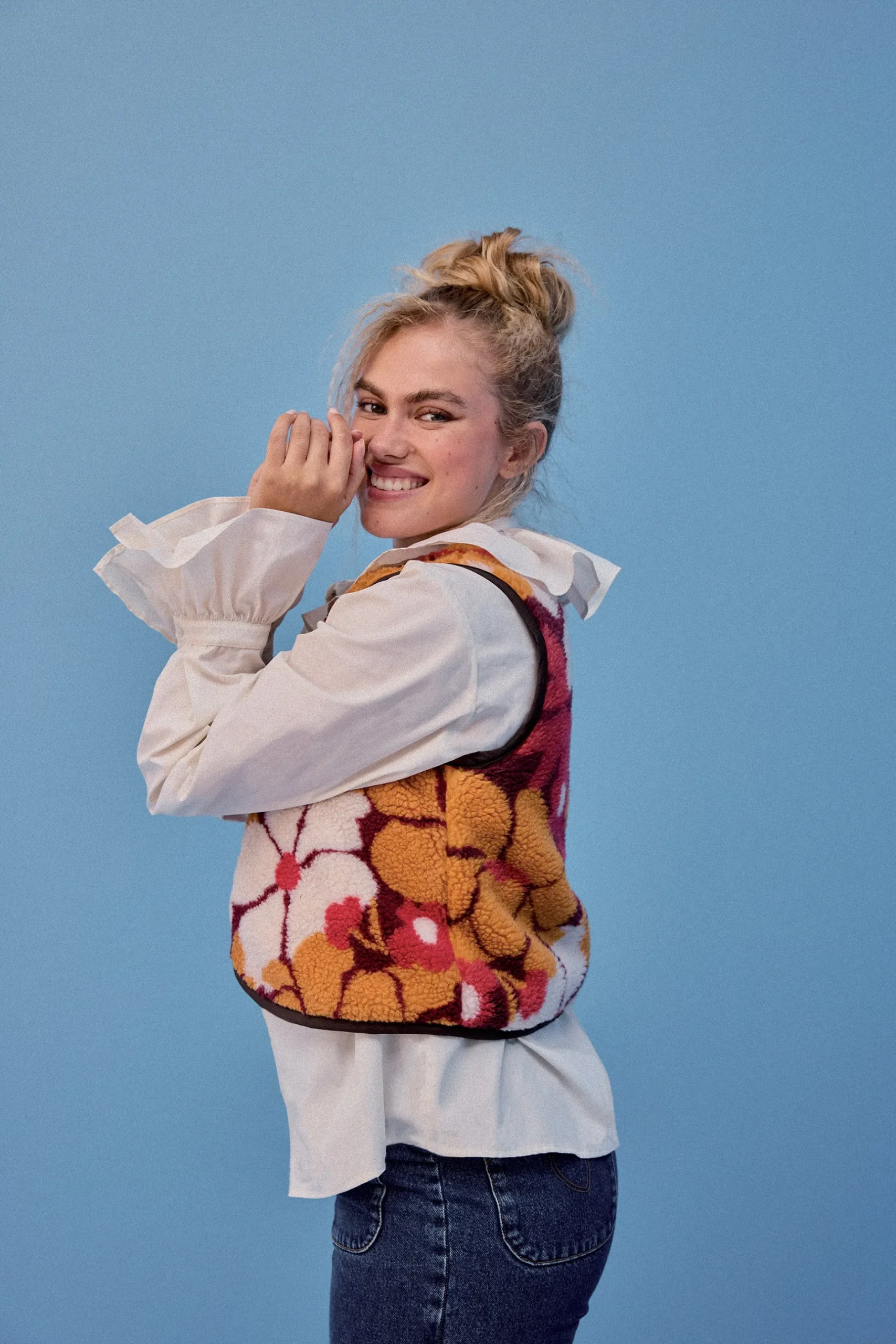 Make My Lemonade GILET RAVEL MOUMOUTE FLEURS ORANGE< Vestes & Manteaux