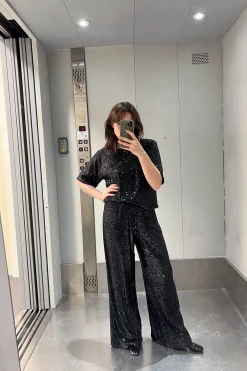 Make My Lemonade PANTALON SAM SEQUINS NOIRS< Pantalons